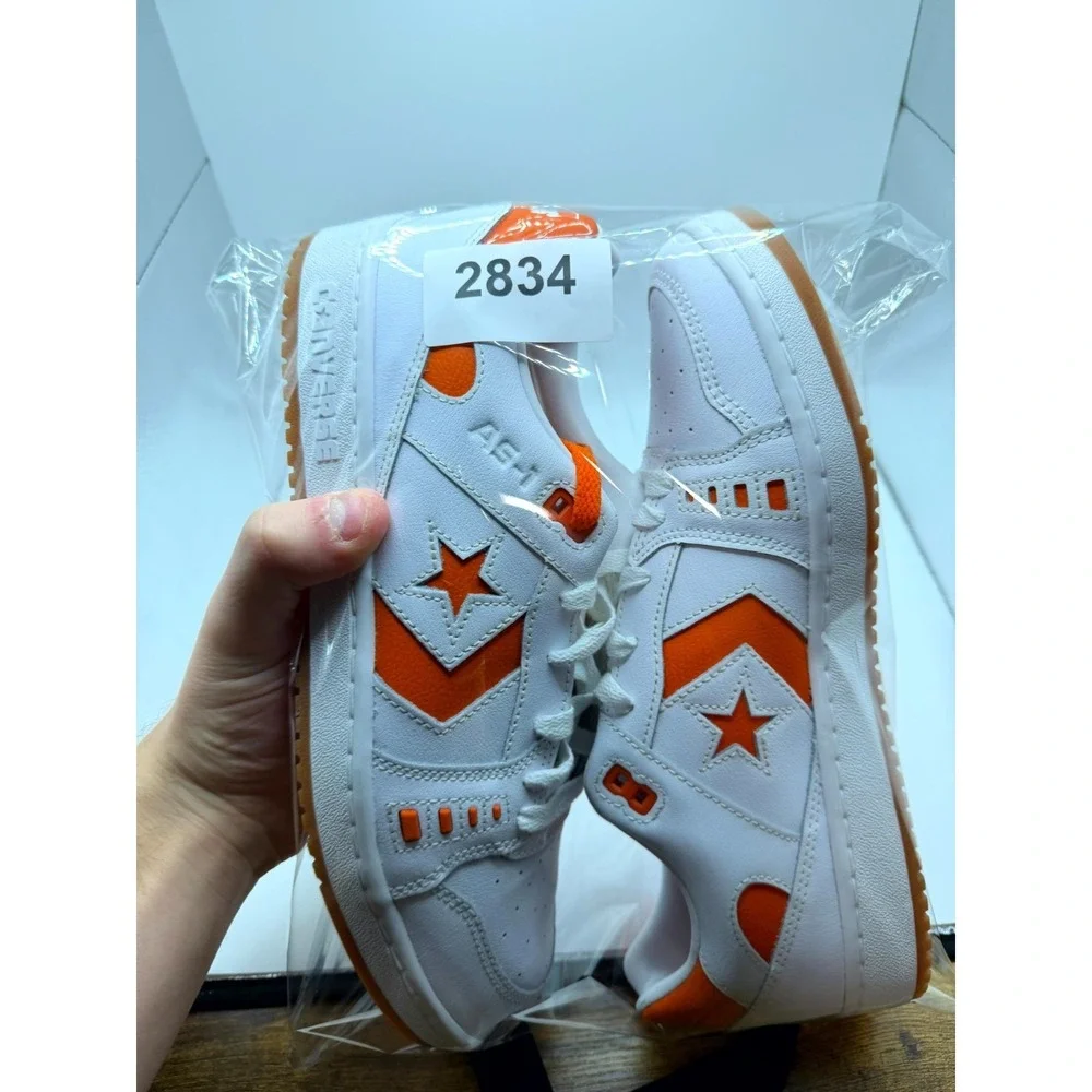 Converse AS-1 Pro A08130C Mens 9.5 Sneaker White Orange Leather Skateboard Shoes